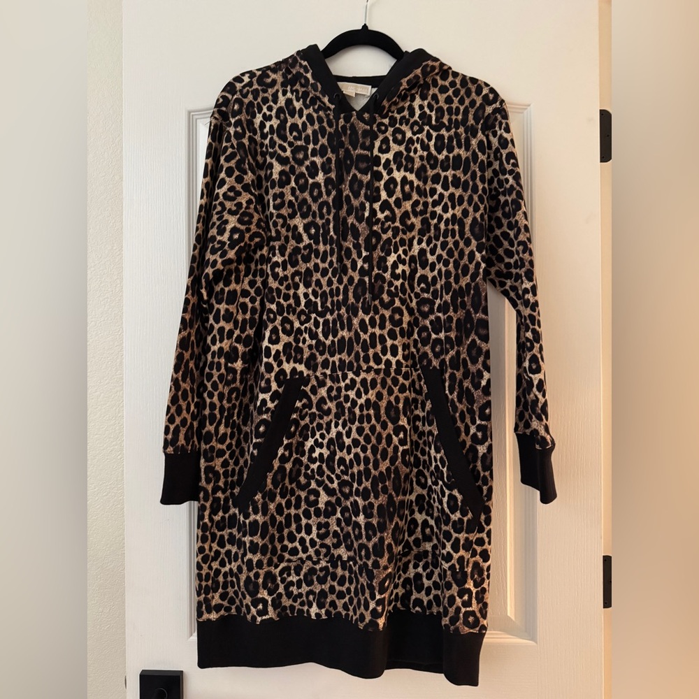 Michael Kors Leopard Print Hoodie Dress – Size M – 100% Cotton